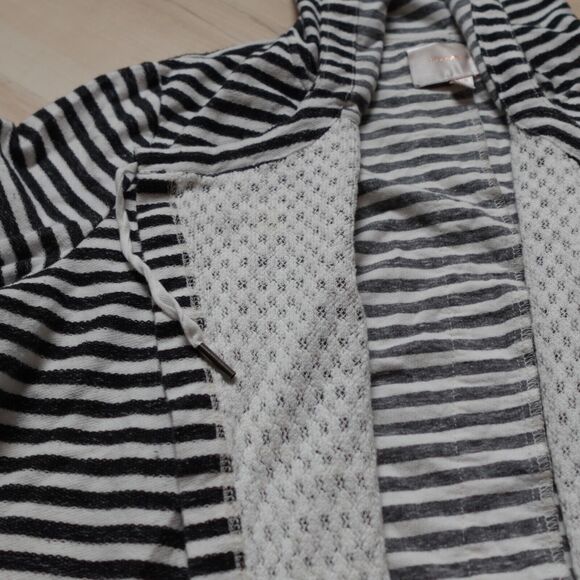 Skies Are Blue Women M Cardigan Hooded Cotton Striped Open Front Long Sleeve - Picture 4 of 12